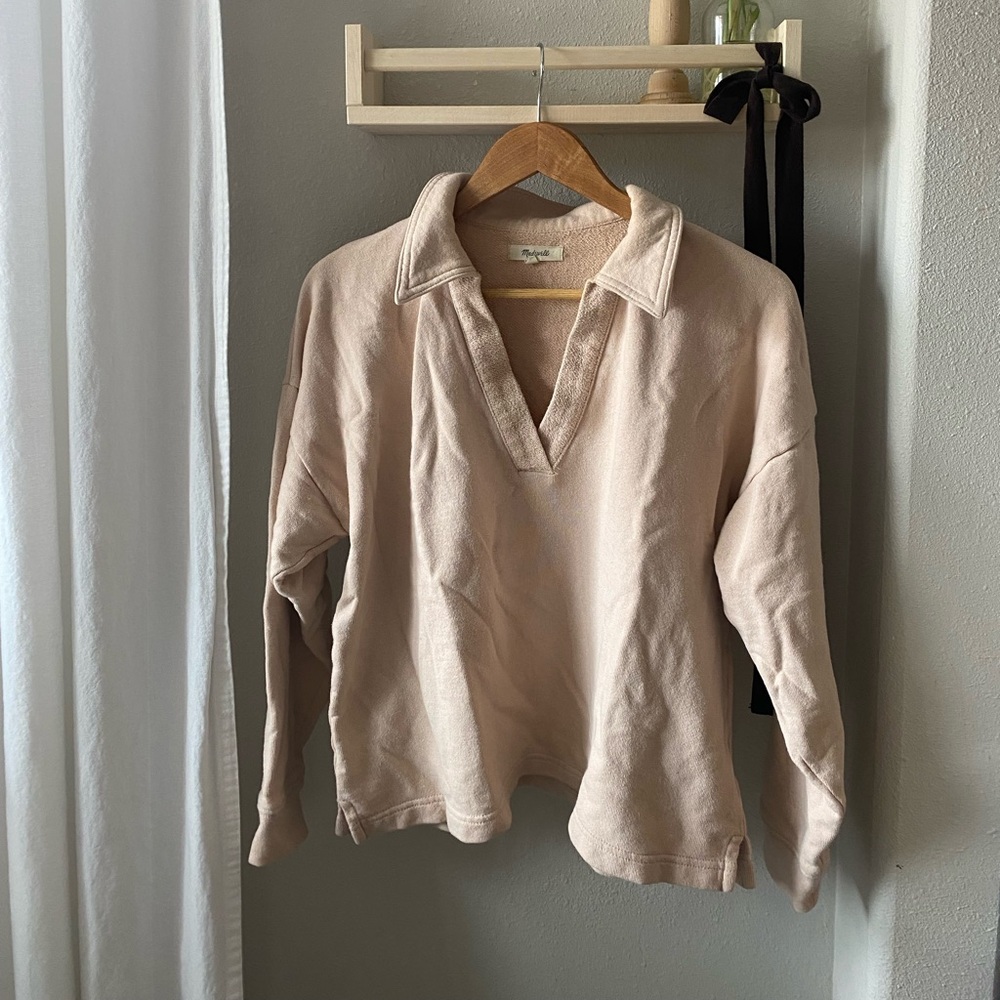Relaxed Beige/Pink Collared Pullover Top